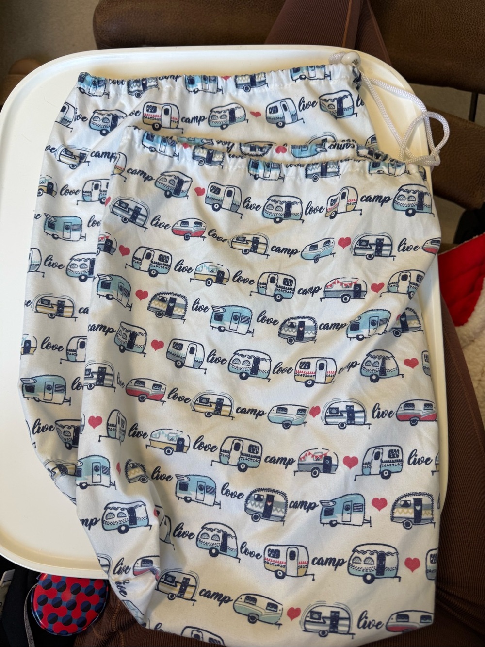 Set of 2-Garment Bag - Camper Print White cotton Drawstring Storage Bag